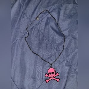 Cute pink skull & cross bones black chain Necklace